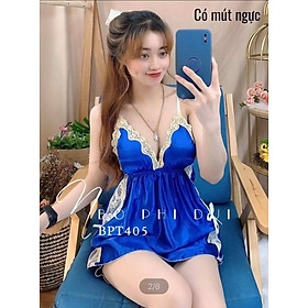 Bộ đồ ngủ 2 dây chất phi bóng mềm mịn có mút ngực viền ren hai bên mã 5