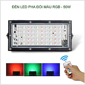 Đèn led pha đổi màu RGB loại 50W-220V kèm điều khiển từ xa-Remote, nhiều chế độ sáng