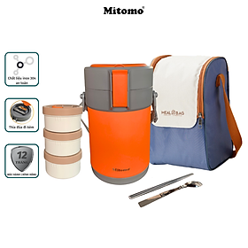 Lồng cơm giữ nhiệt, hộp cơm văn phòng Mitomo LCH-7086, cặp lồng chia 3 ngăn chất liệu inox 304