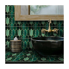 Bộ 10 nhãn dán tường chống nước cho gạch nhà bếp và mẫu màu ngọc lục bảo màu xanh lá cây 15 x 15 cm