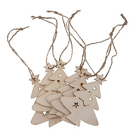 12pcs Wooden Christmas Tree Pendant with Jute Rope Hanging Ornaments Decor