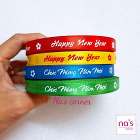 Mua Dây ruy băng lụa cuộn 20m Happy new year / Chúc mừng năm mới / Merry Christmas giáng sinh