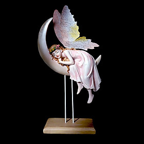 Moon Angel Statue Wing Cherub Figurine Sculpture Office Indoor Decor Accent