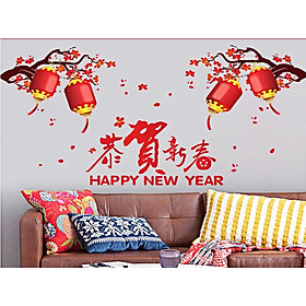 DECAL TẾT ĐÀO PHÁO ĐỎ