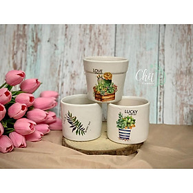 Mua Chậu hoa gốm sứ mini Bát Tràng trang trí đẹp phòng khách BG91 (Decal ngẫu nhiên)