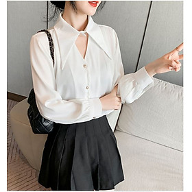 Áo sơ mi cổ sen nhọn cách điệu sang chảnh