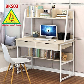 Bàn làm việc, bàn học khung sắt mặt gỗ BKS03 - Nội thất lắp ráp Viendong Adv