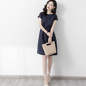Đầm suông linen, thiết kế trơn basic, phong cách Hàn Quốc lịch sự nhã nhặn AH84xanhđen