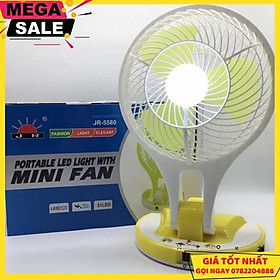 Mua Quạt Sạc Tích Điện Cao Cấp Kèm Đèn Jr-5580 (Màu Ngẫu Nhiên) Tặng Kèm 1 Khăn Lau 30X30Cm - Giao Hàng Toàn Quốc