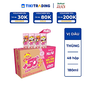 Thùng 48 hộp Thức Uống Sữa Tươi Trái Cây Tươi NuVi Vị Dâu 180ml - Tăng Cường Chiều Cao, Phát Triển Trí Não
