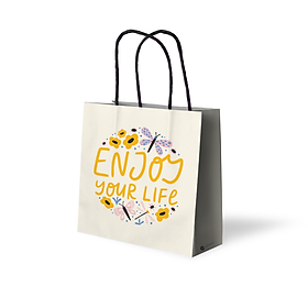 Túi giấy nhỏ SDstationery Enjoy Your Life đựng quà, phụ kiện, trang sức, họa tiết hoa, vàng pastel, ép kim