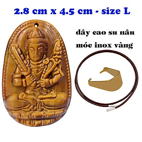 Mặt Phật Hư không tạng đá mắt hổ 4.5 cm kèm vòng cổ dây cao su nâu - mặt dây chuyền size lớn - size L, Mặt Phật bản mệnh