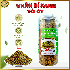 Nhân hạt bí xanh rang tỏi ớt tân lộc phát hũ 500g