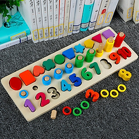 Bảng Học Đếm Bậc Thang 10 Cột Tính Bằng Gỗ Theo Phương Pháp Montessori Cho Bé - Cột Tính Hình Khối