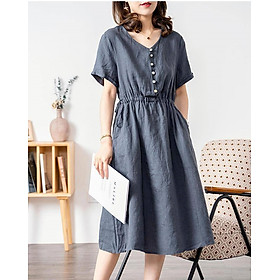  Váy sơ mi cổ V dáng suông dài basic vintage Hàn Quốc đơn giản nhẹ nhàng Haint Boutique Da173