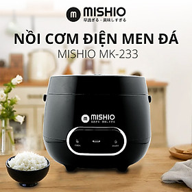 Nồi Cơm Điện Men Đá Mishio MK233 size 0.8L lòng nồi dày nặng nấu cơm ngon - Hàng chính hãng