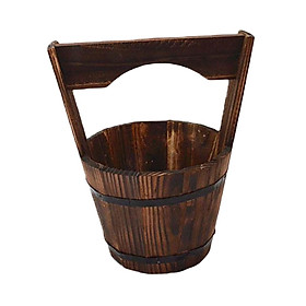 Wooden Barrel Planters Flower Pot Home Decor with Handle for Balcony