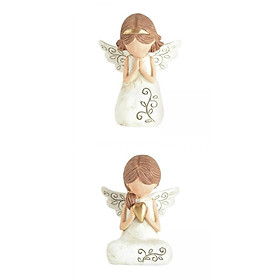 2x Nordic Girl Angel Figurine Statue Modern Sculpture for Office Table Decor