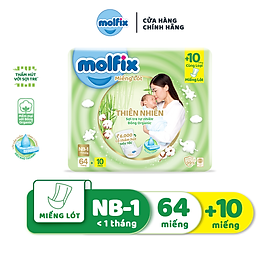Miếng lót sơ sinh Molfix Thiên nhiên Jumbo Newborn 1 (dưới 1 tháng tuổi) - Gói 64+10 miếng 