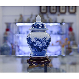 Mua Chóe thờ men Lam trắng Trơn họa tiết SEN gốm sứ Bát Tràng