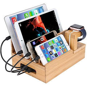 Giá đỡ điện thoại, đồng hồ bằng gỗ 4 ngăn B2 loại to cho iPhone, iPad, iPod, Apple Watch, Máy tính bảng, điện thoại thông minh - Hàng Nhập Khẩu