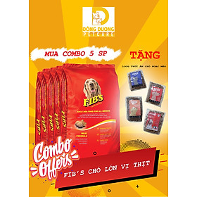 Siêu Sale COMBO 5 gói thức ăn hạt khô Fibs cho chó lớn 400g