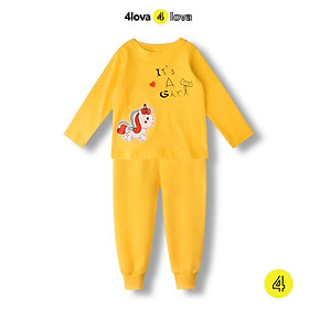 Bộ quần áo dài tay 4LOVA thun cotton in hoạt hình ngộ nghĩnh cho bé yêu từ 10-30 kg