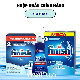 Combo Viên rửa bát Finish Classic 100 viên + Muối Finish 1.2kg + Nước làm bóng Finish 400ml