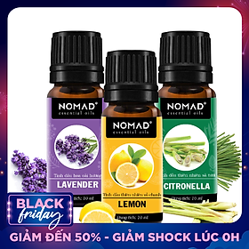 Combo 3 Tinh Dầu Nguyên Chất Nomad: Tinh Dầu Hoa Oải Hương (10ml) + Tinh Dầu Vỏ Chanh (10ml) + Tinh Dầu Sả Tươi(10ml)