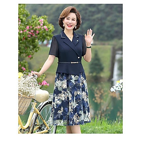 Đầm váy trung niên cao cấp, hàng sẵn, váy liền thân có dây da thắt lưng