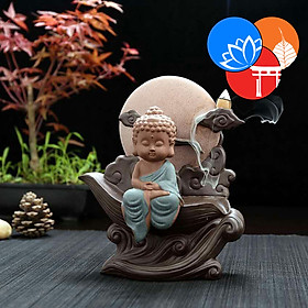 Thác khói trầm hương gốm cao cấp kèm tượng Phật, chú tiểu tọa cung Trăng
