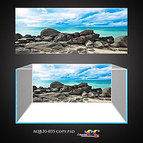 Tranh 3D Koifish, Tranh Dán Bể Cá, Bãi đá ven biển, in tranh theo kích thước yêu cầu