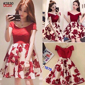 Đầm xòe phối lưới ren thêu hoa hàng Thiết Kế