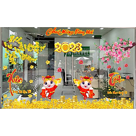 Mua Decal dán kính dán tường trang trí mừng xuân cành đào cành mai có sẵn keo tiện lợi dễ dán