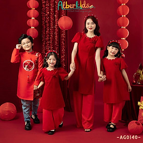 Áo dài nhung đính ngọc hoa ALBERKIDS cho mẹ và bé gái cho trẻ em 4,5,6,7,8