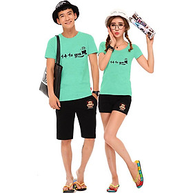 Bộ Áo Thun Đôi Nam Nữ 1 + 1 Màu Xanh Ngọc