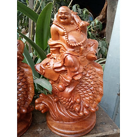 Mua Tượng phật di lặc cưỡi cá chép  bằng gỗ hương đá kt cao 60×15×12cm