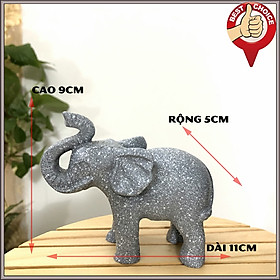 Tượng con voi đá trang trí phong thủy bàn làm việc mang may mắn cát tường cho gia chủ- Cao 9cm- Màu xám