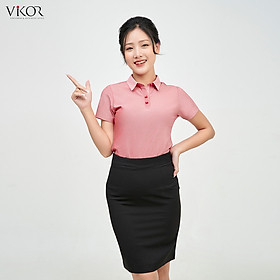 Áo thun nữ POLO cổ sơ mi VIKOR SMW09 hồng vải sợi cafe cao cấp, mềm mại, siêu mát hàng chính hãng