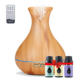 Máy Khuếch Tán Tinh Dầu 500ml Tặng 3 Chai Sả Chanh + Bạc Hà + Oải Hương 10ml Nhập Khẩu Ấn Độ | Xông Phòng 30m2 | Kèm Remote Điều Khiển | MKT06 Lục Bình
