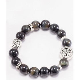 Vòng tay thạch anh mắt hổ xanh đen phối charm phật bạc (10mm) Ngọc Quý Gemstones