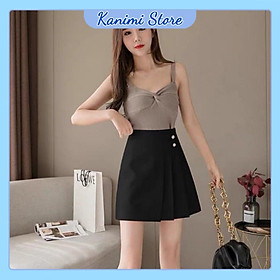 Chân váy xếp ly dáng ngắn tà trước đính cúc Kanimi siêu đẹp - CV02