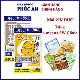 Combo viên uống DHC Kẽm (ZinC) và DHC Vitamin C 30 ngày hỗ trợ tăng sức đề kháng ngừa mụn mờ thâm