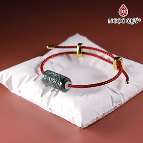 Vòng tay dây thép lu thống đá cẩm thạch lam ngọc type A khắc kim tiền 10x17mm mệnh thủy, mộc - Ngoc Quý Gemstones