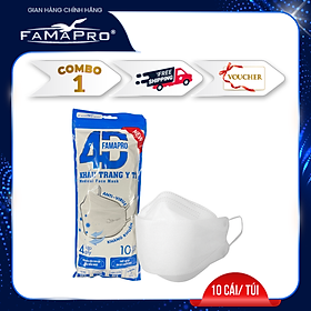 [TÚI 10 CÁI - FAMAPRO 4D] Khẩu trang y tế kháng khuẩn Famapro 4D tiêu chuẩn (10 cái/ túi)