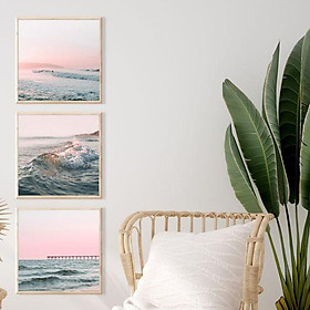 Mua Bộ 3 tranh hoàng hôn hồng  tranh canvas chống nước  chống ẩm