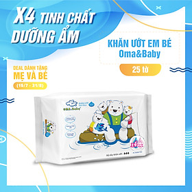 Khăn ướt làm sạch tinh khiết dành cho bé Oma&Baby với công thức Chlorhexidine Digluconate kháng khuẩn an toàn, dịu nhẹ trong khăn ( 25 tờ ) - Oma&Baby premium baby wet wipes ( 25 sheets per package)