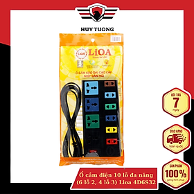 Ổ cắm điện 10 lỗ đa năng (6 lỗ 2, 4 lỗ 3) Lioa 4D6S32