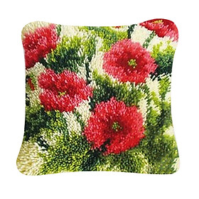 Red Flower Latch Hook Pillow Making  for Beginners Latch Hooking Crafts