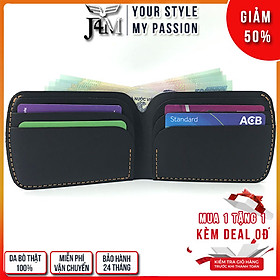 Ví cầm tay mini J4M, ví sen cách điệu da bò thật, thời trang Unisex cho nam và nữ đựng thẻ và tiền, VSX21-01